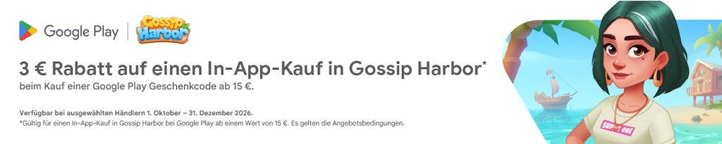 Hol dir 3 € in „Gossip Harbor“ mit Google Play-Guthaben