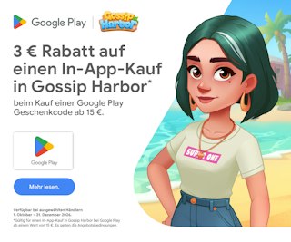 Hol dir 3 € in „Gossip Harbor“ mit Google Play-Guthaben