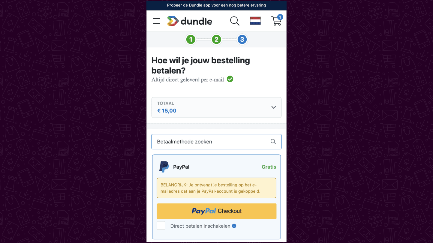 The check-out bij dundle met PayPal