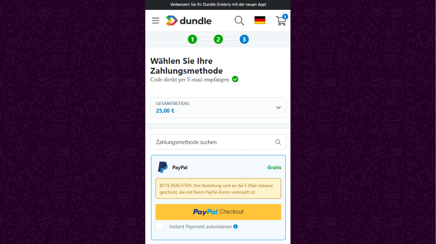 Der Bezahlvorgang bei dundle mit PayPal.