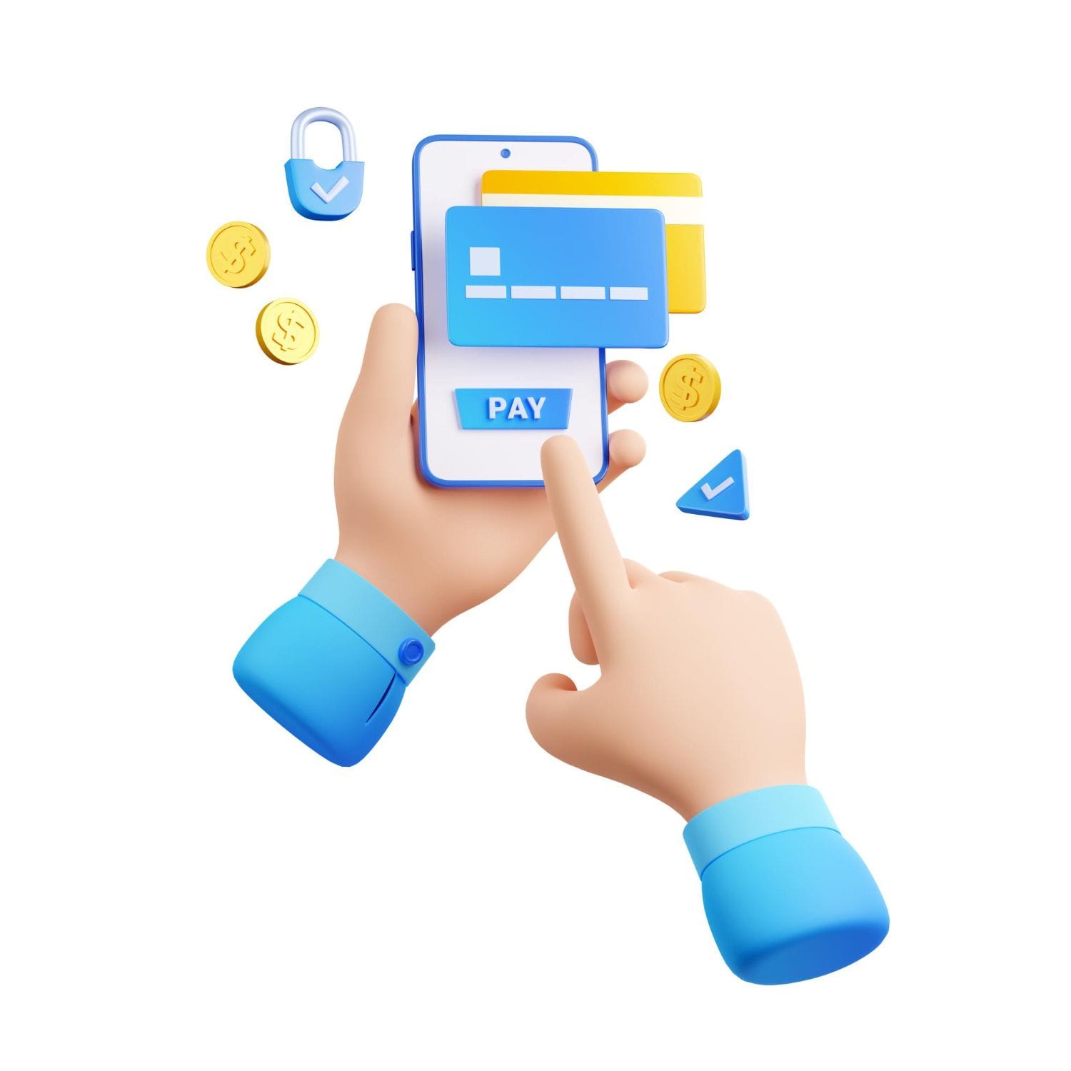 Zwei Hände halten ein Handy und bezahlen sicher online.