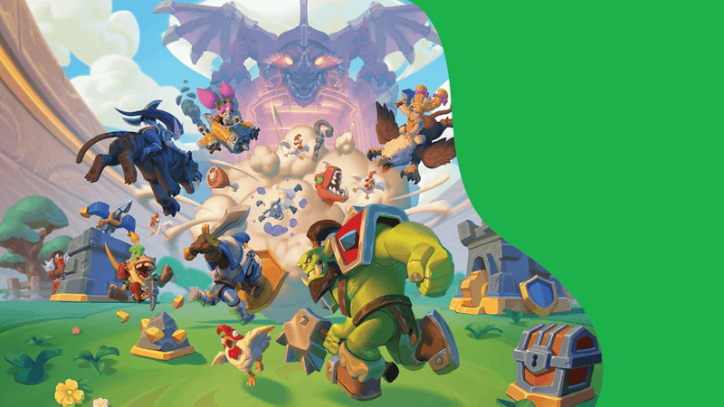 Game art depicting World of Warcraft characters running towards a cloud of smoke where all of them are fighting.