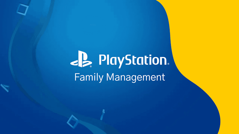 Fond bleu avec une bande jaune sur la droite. Au centre, on peut voir le logo Playstation.