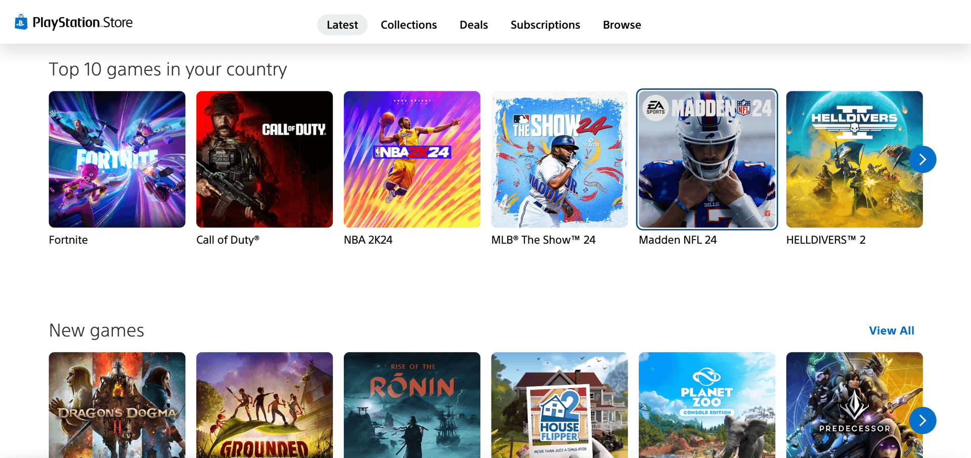 Online PlayStation Store showcasing available content for purchase.