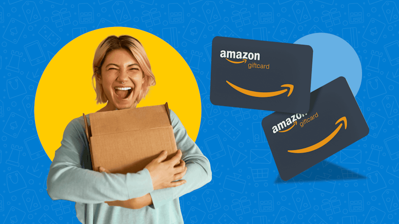 Amazon Prime Day banner image with a woman happily holding her delivery next to two Amazon Gift Cards. Amazon Prime Day banner image with a woman happily holding her delivery next to two Amazon Gift Cards.