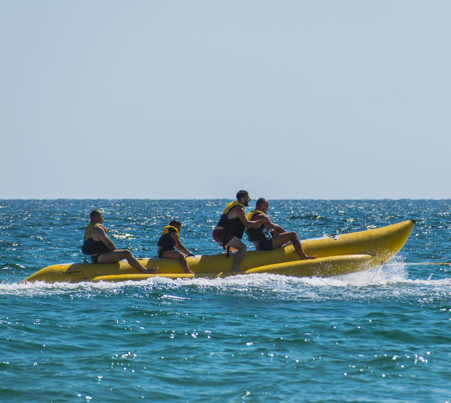 Family on a banana boat