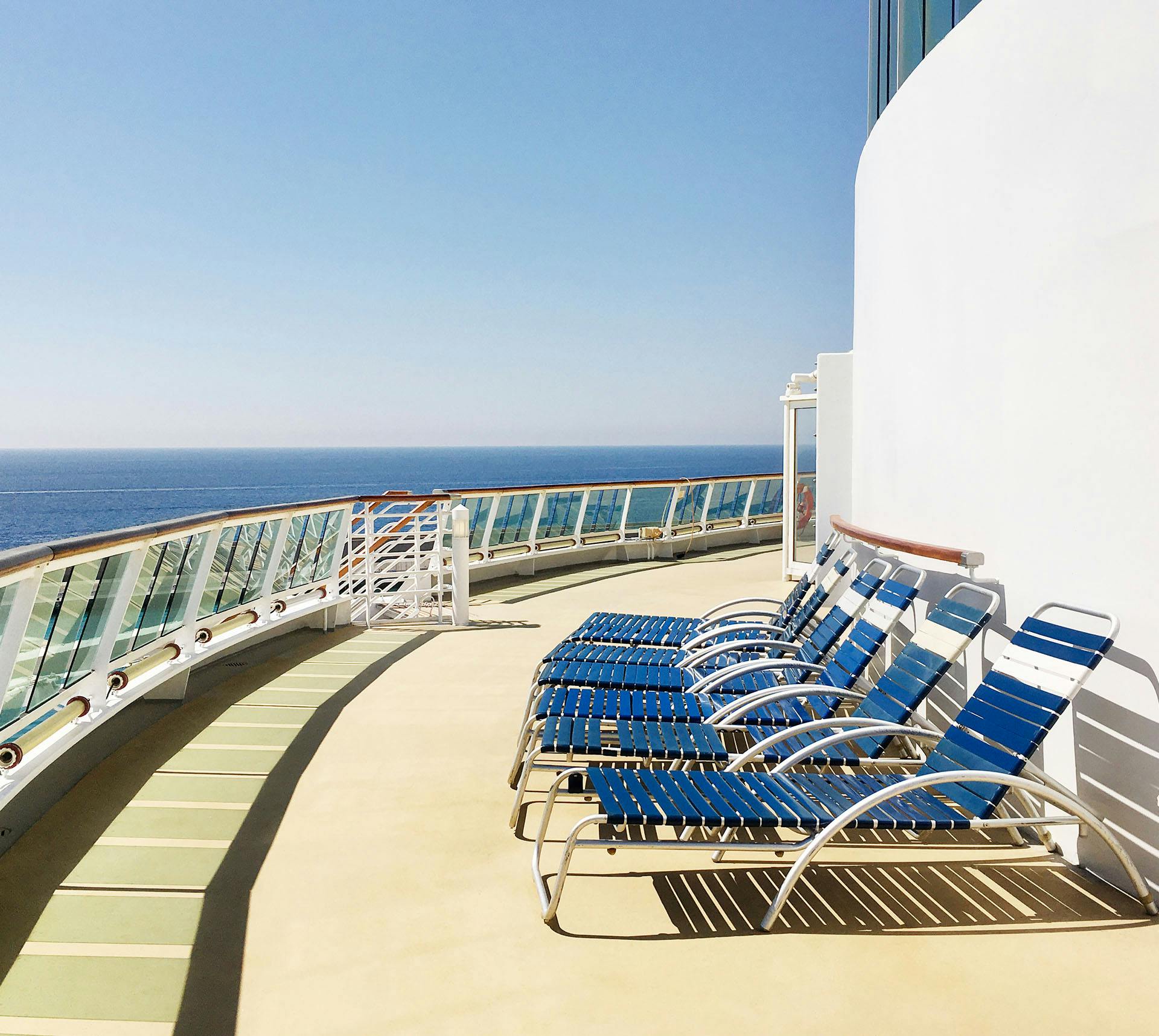 Lounge chairs on cruise ship deck