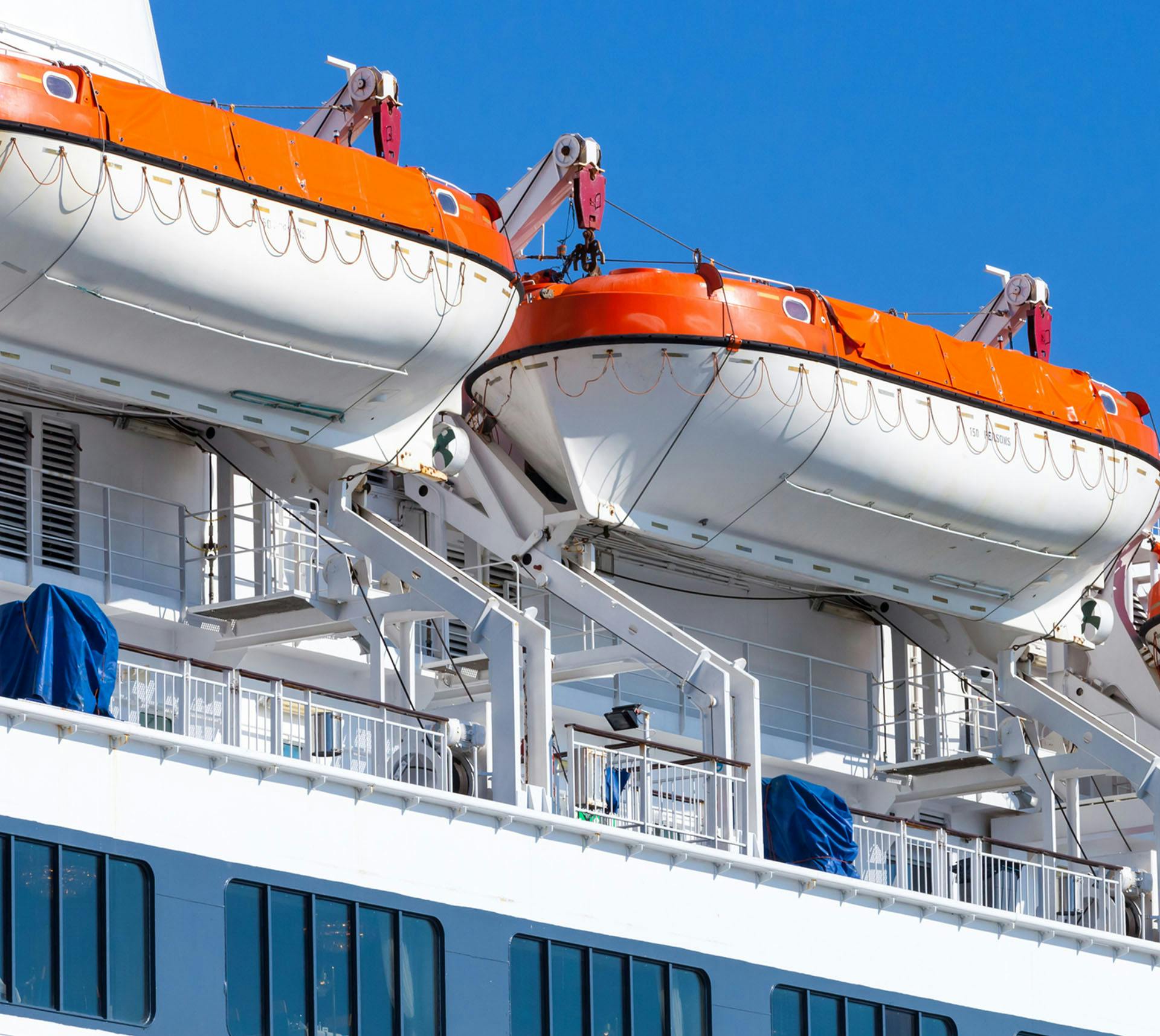 Lifeboats on a cruise ship