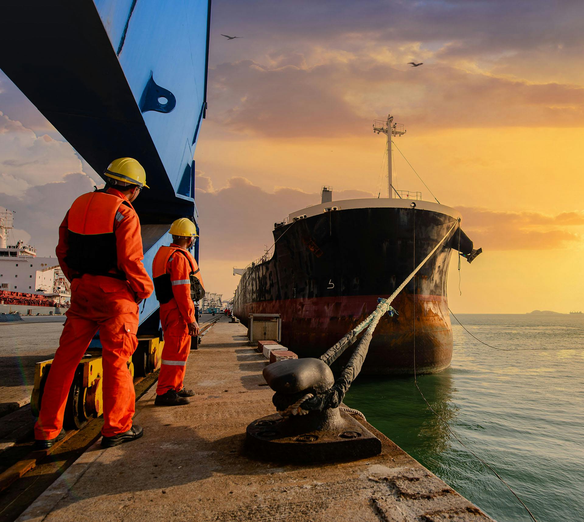 Harbor workers on dock