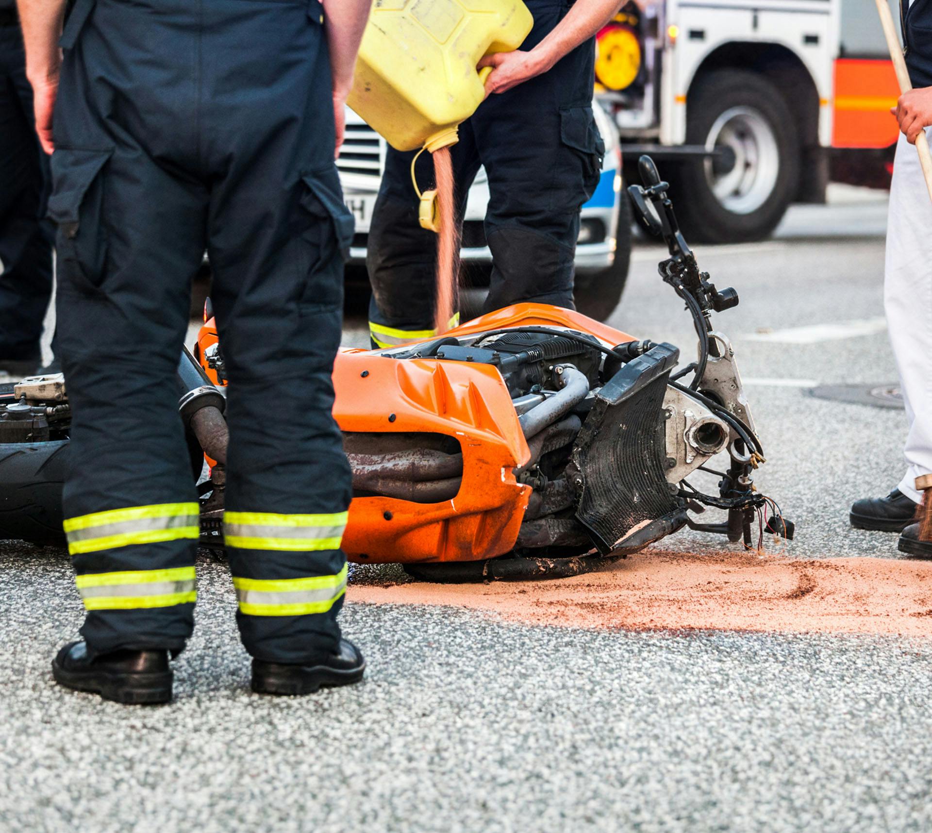 Motorcycle on the floor after accident
