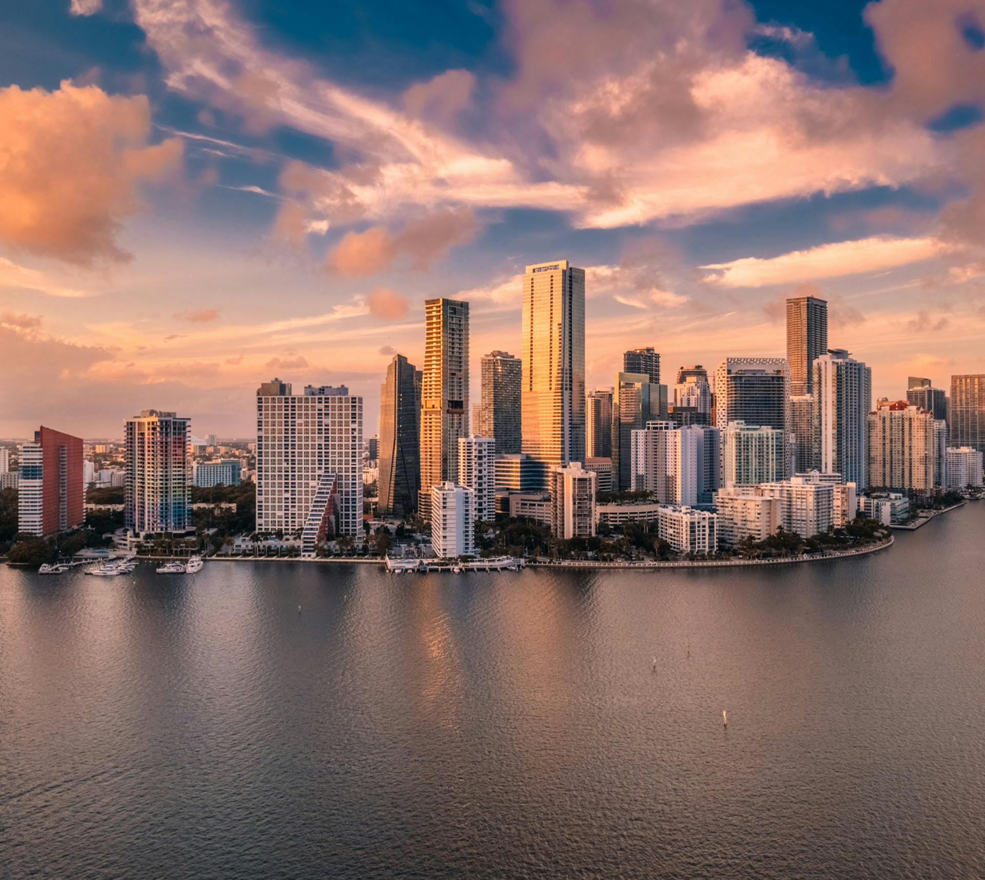 City skyline around the water