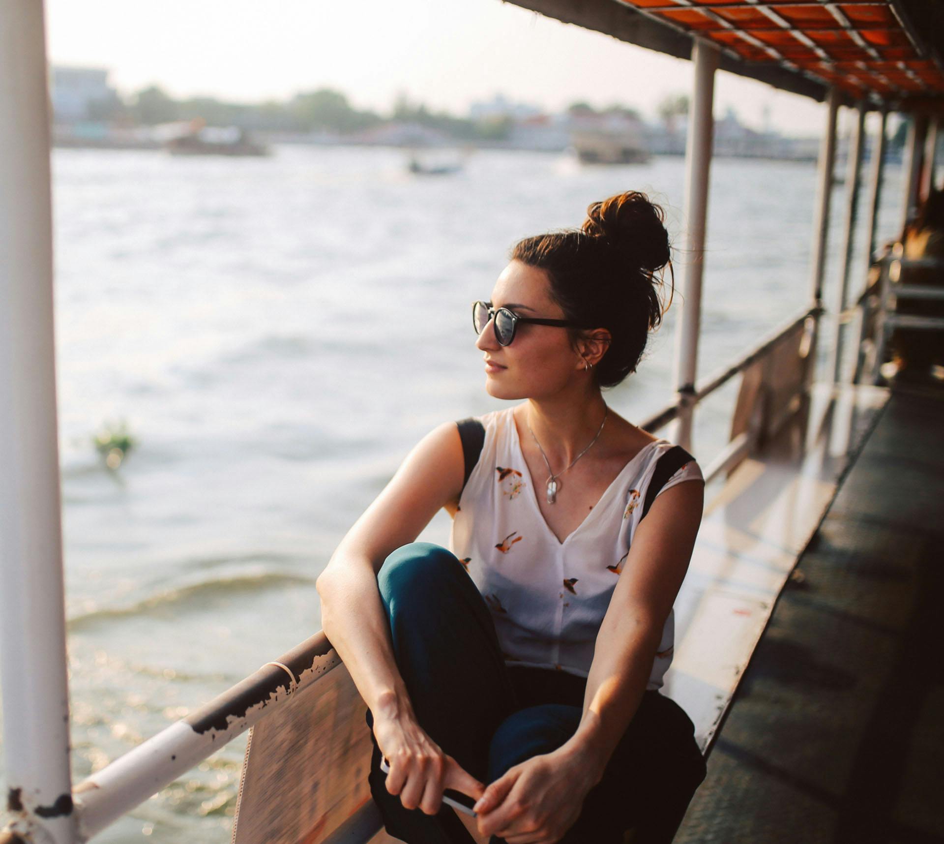 Woman sitting on boat