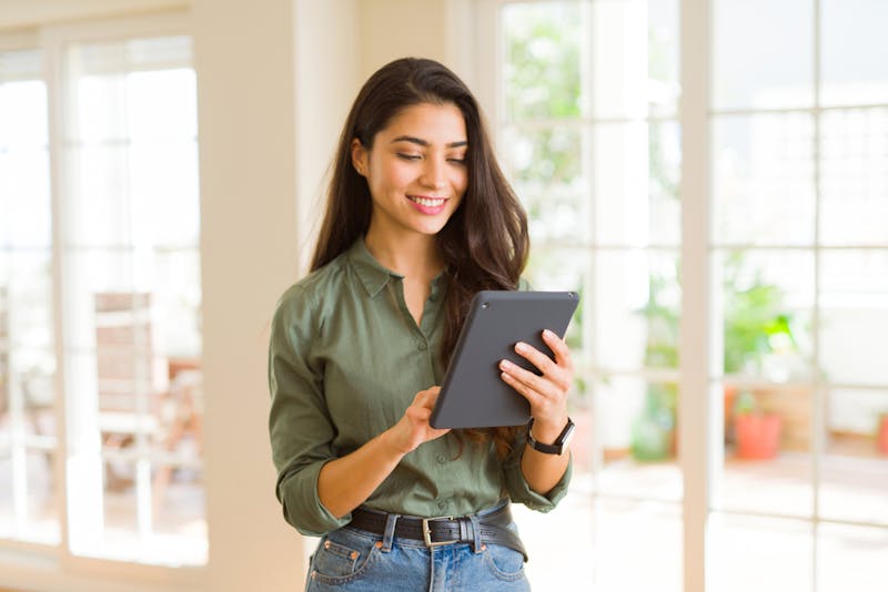 Woman looking at her iPad