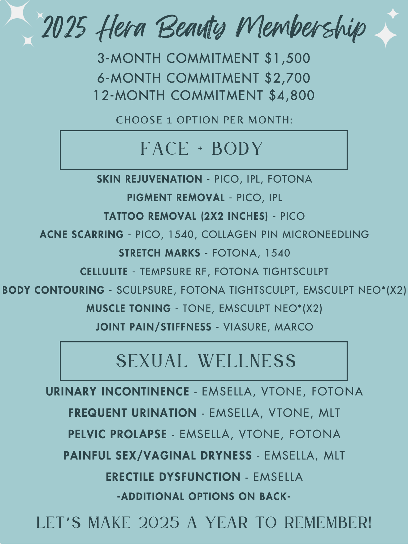 membership pricing menu