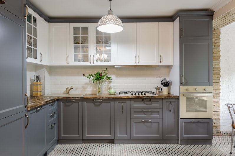 Modern luxury grey and white wooden kitchen