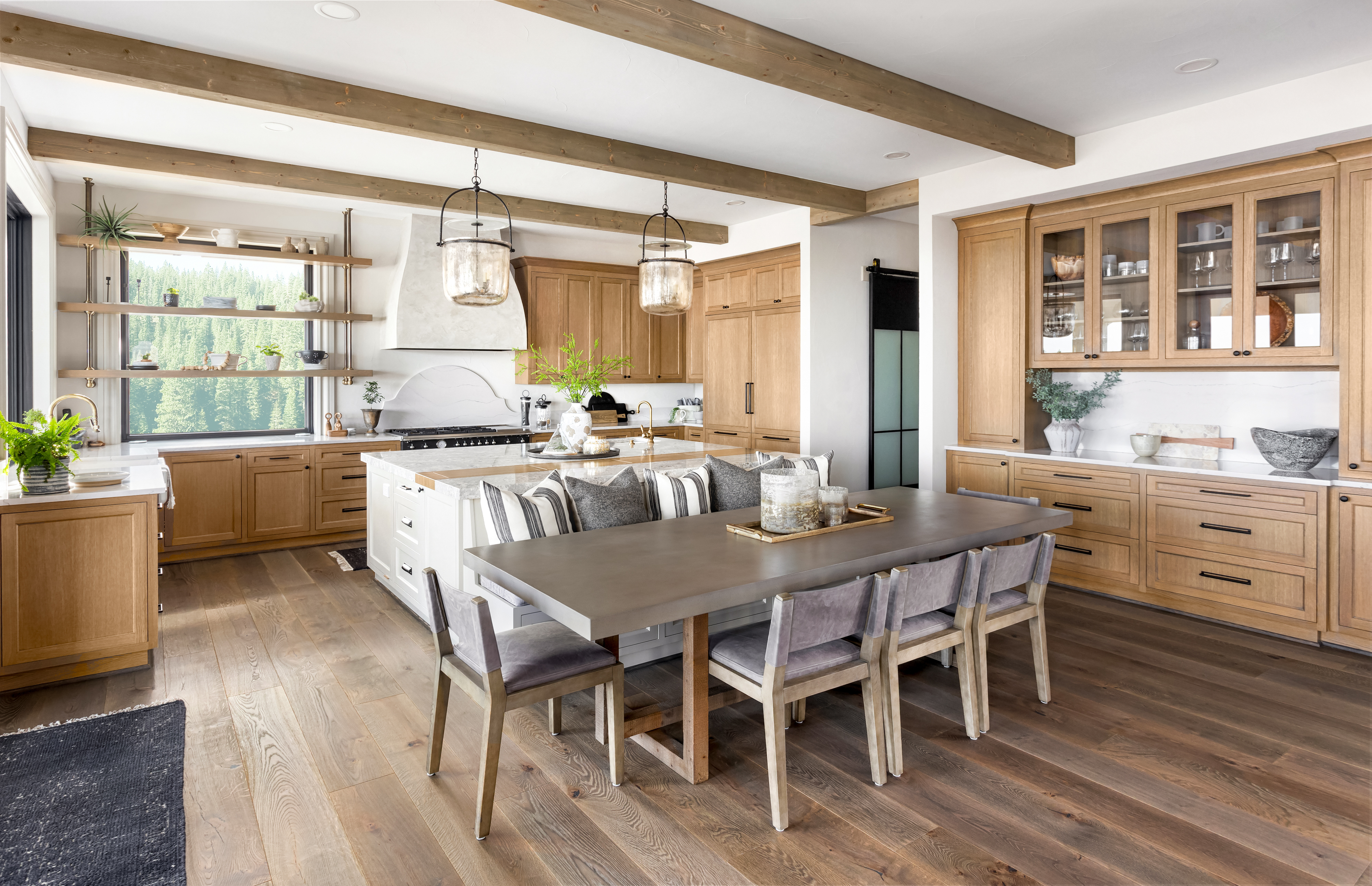 Wood style kitchen and dining room