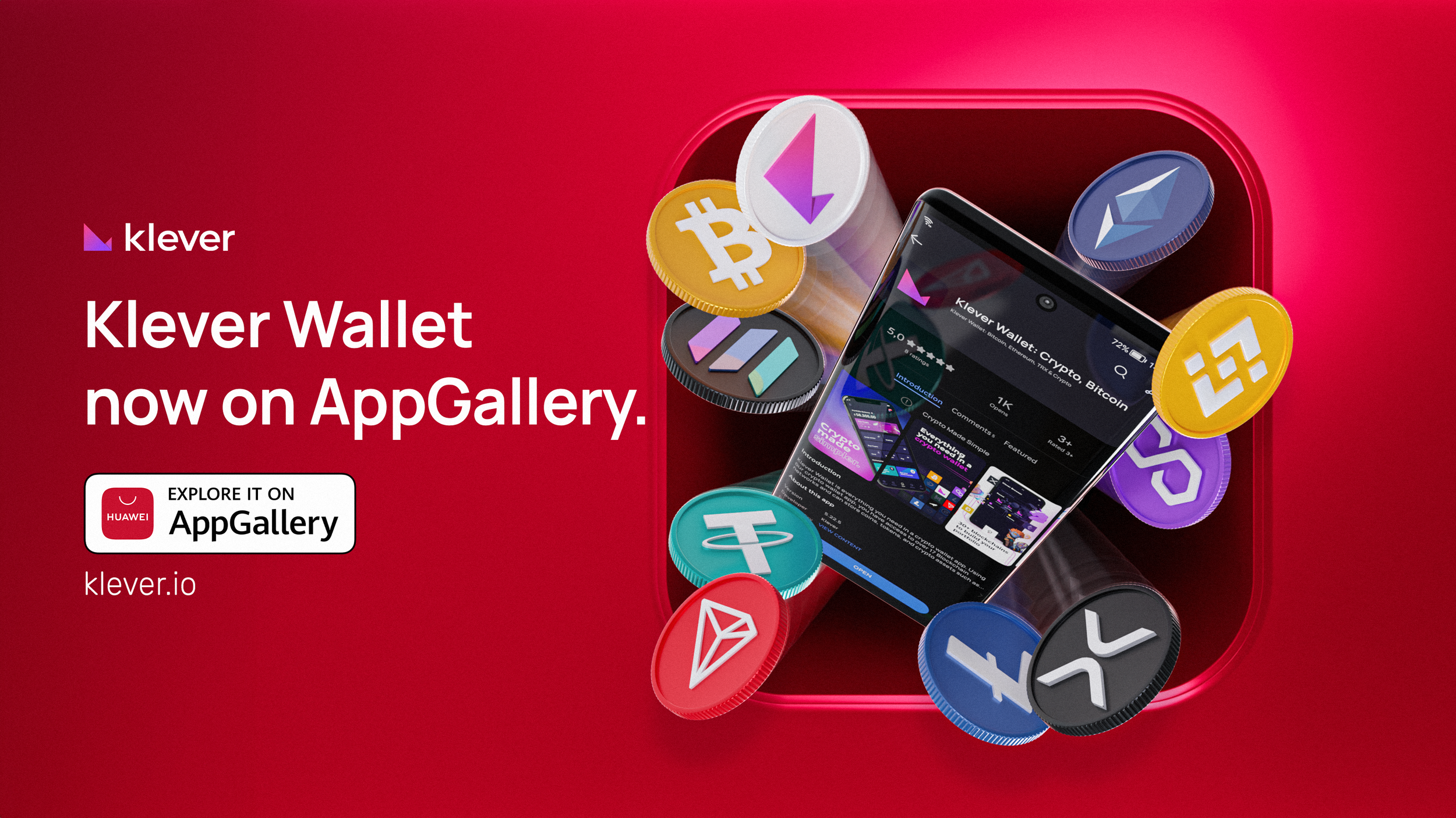 a bucket with klever wallet surrounded by cryptocurrencies