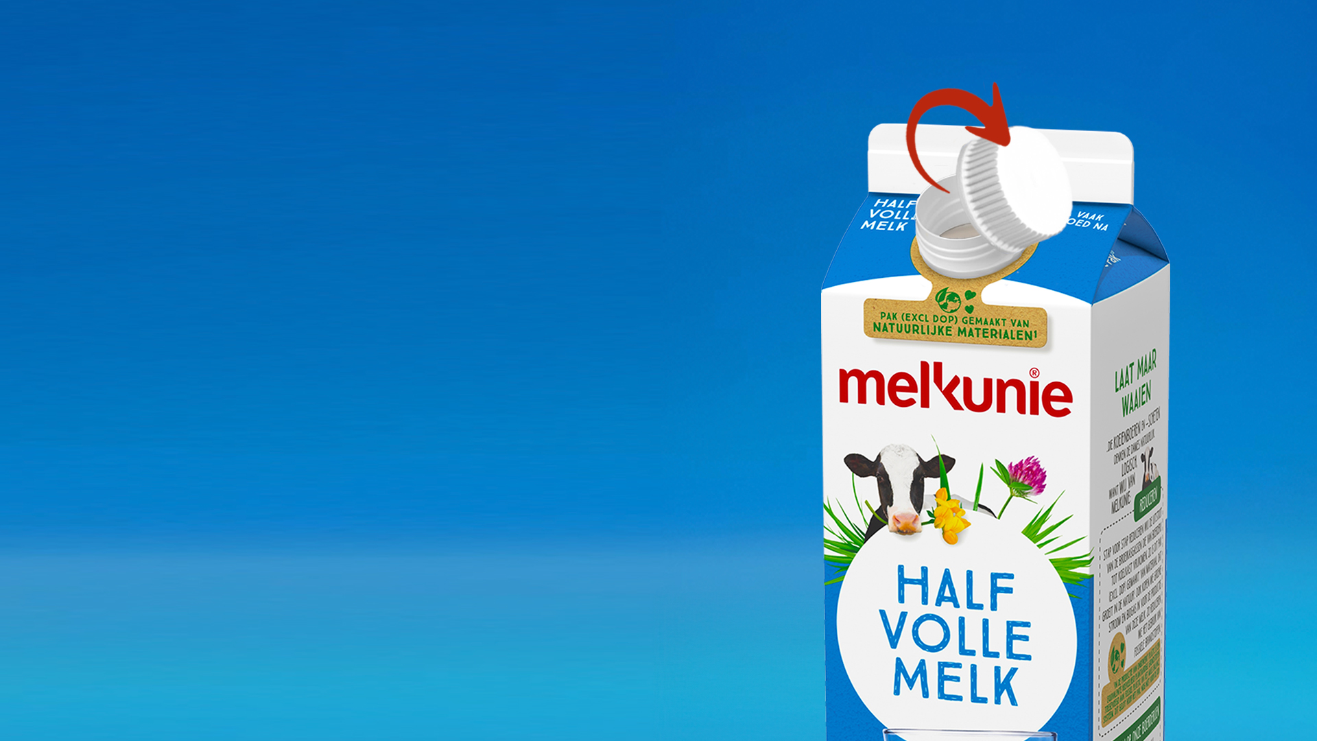Melkunie halfvolle melk verpakking met nieuwe dop.