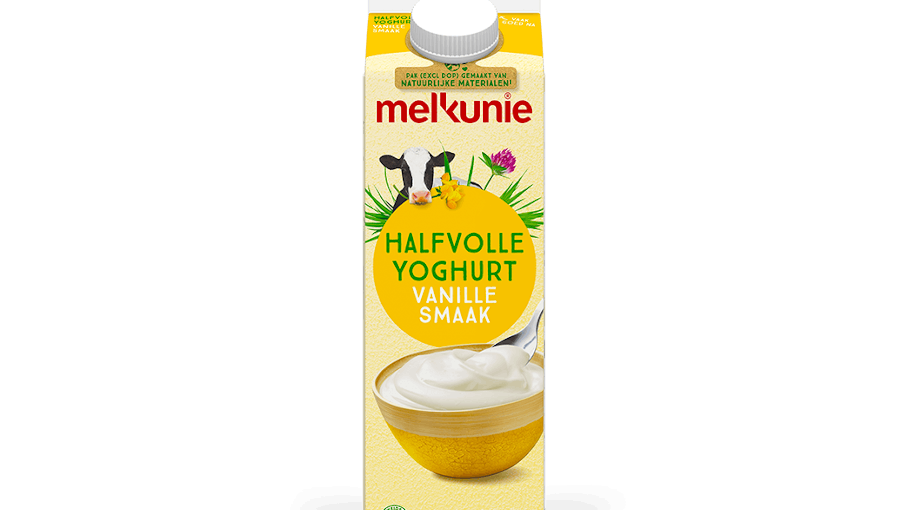 Melkunie halfvolle yoghurt vanillesmaak verpakking.