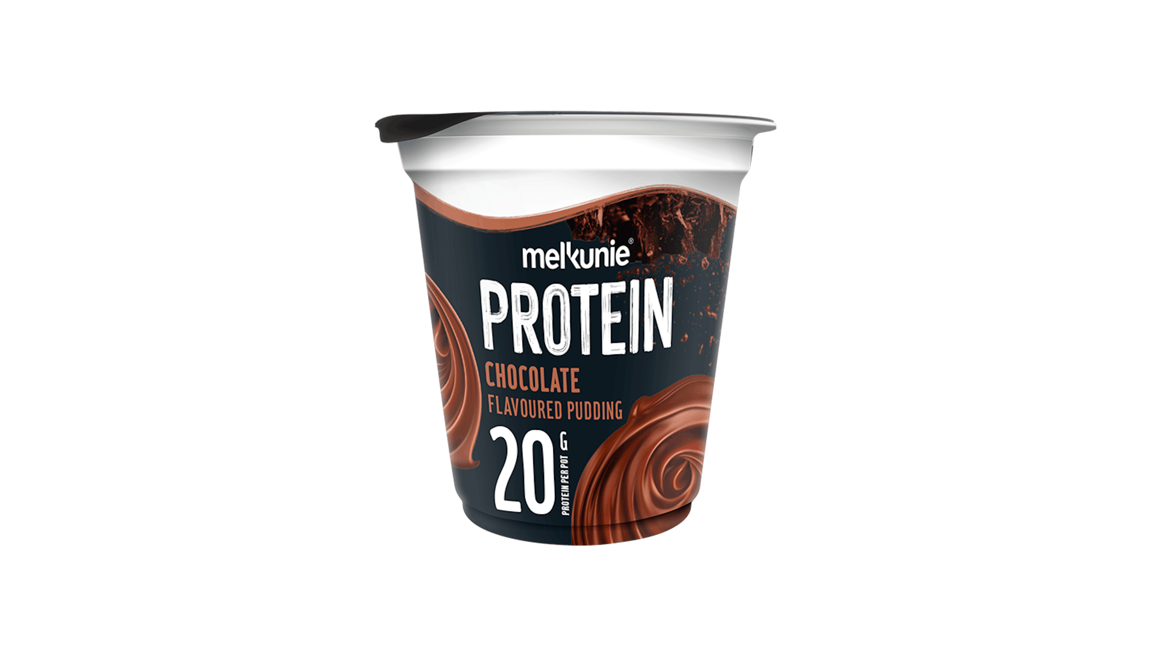 Melkunie PROTEIN chocolade pudding verpakking.