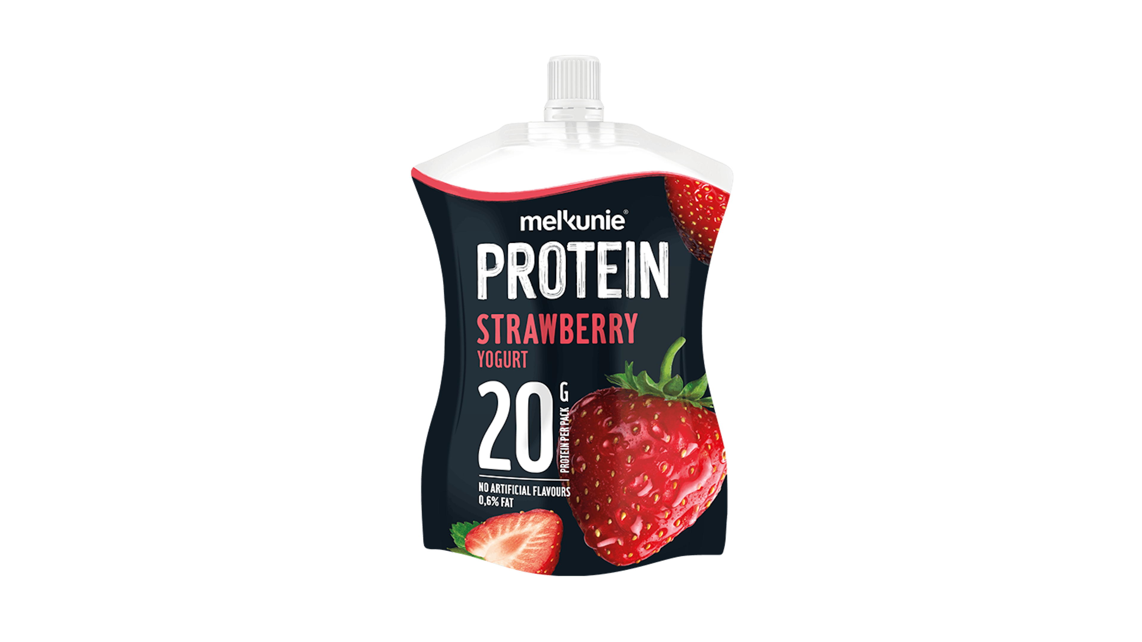 Melkunie PROTEIN aardbei yoghurt verpakking.