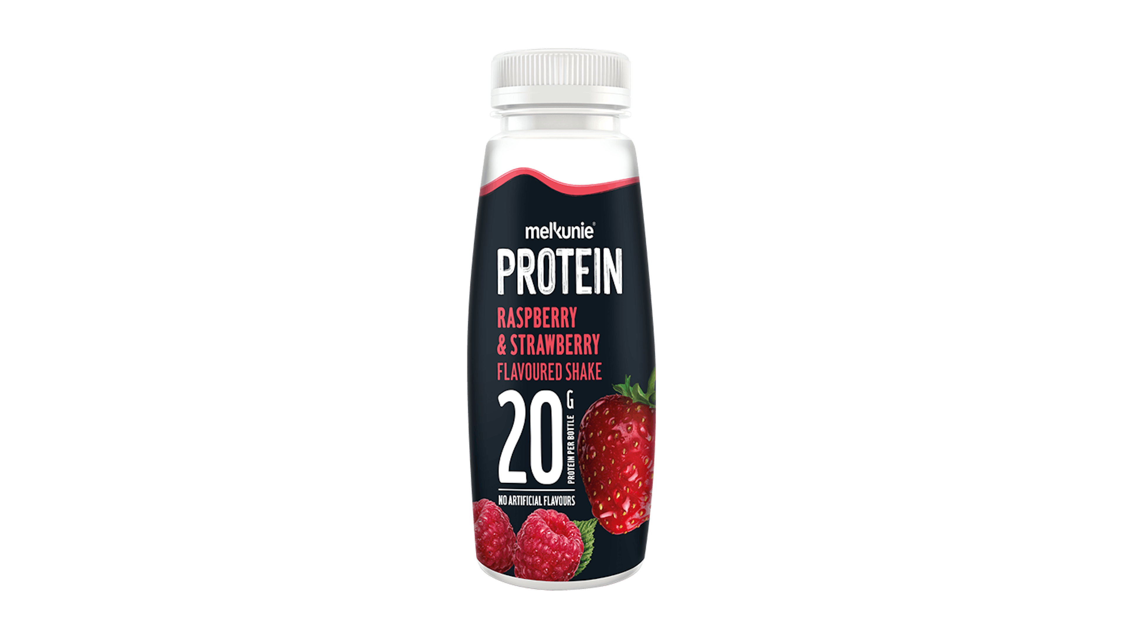 Melkunie PROTEIN framboos aardbei shake verpakking.