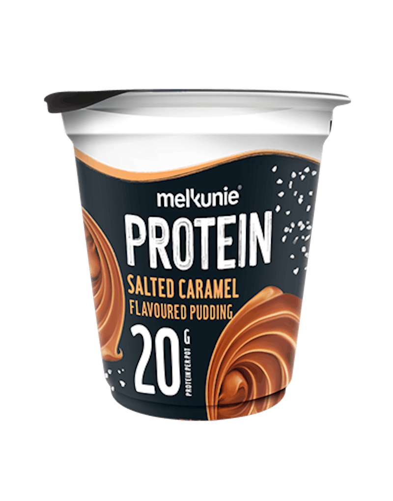 Melkunie PROTEIN Karamel Zeezout Pudding verpakking.