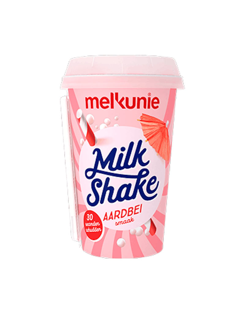 Melkunie milkshake aardbei verpakking.