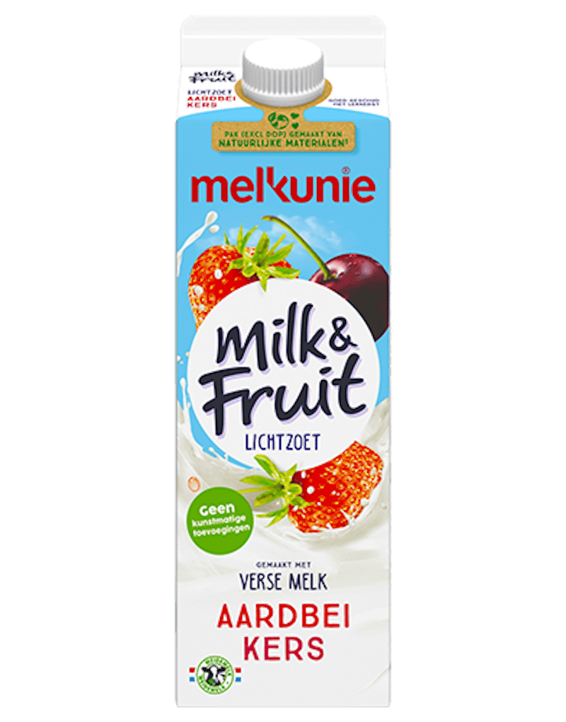 Melkunie Milk & Fruit aardbei kers verpakking.