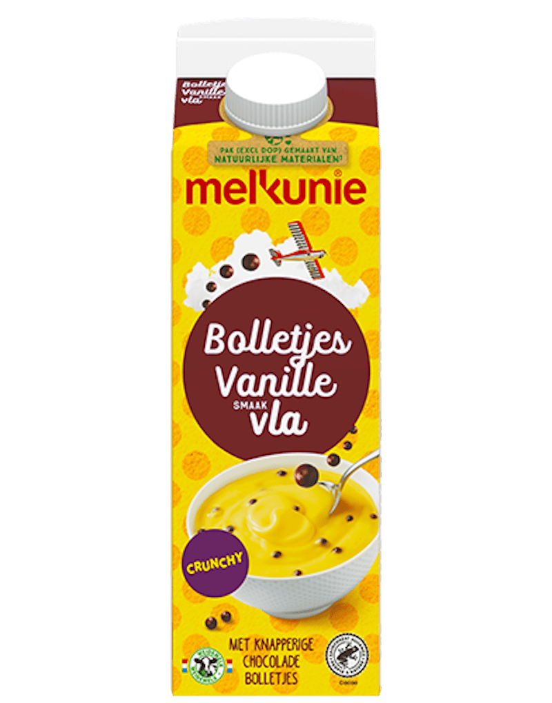 Melkunie Bolletjes Vanille vla verpakking.