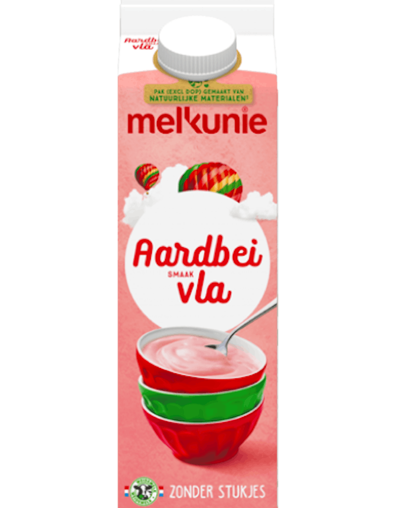 Melkunie aardbei vla verpakking.