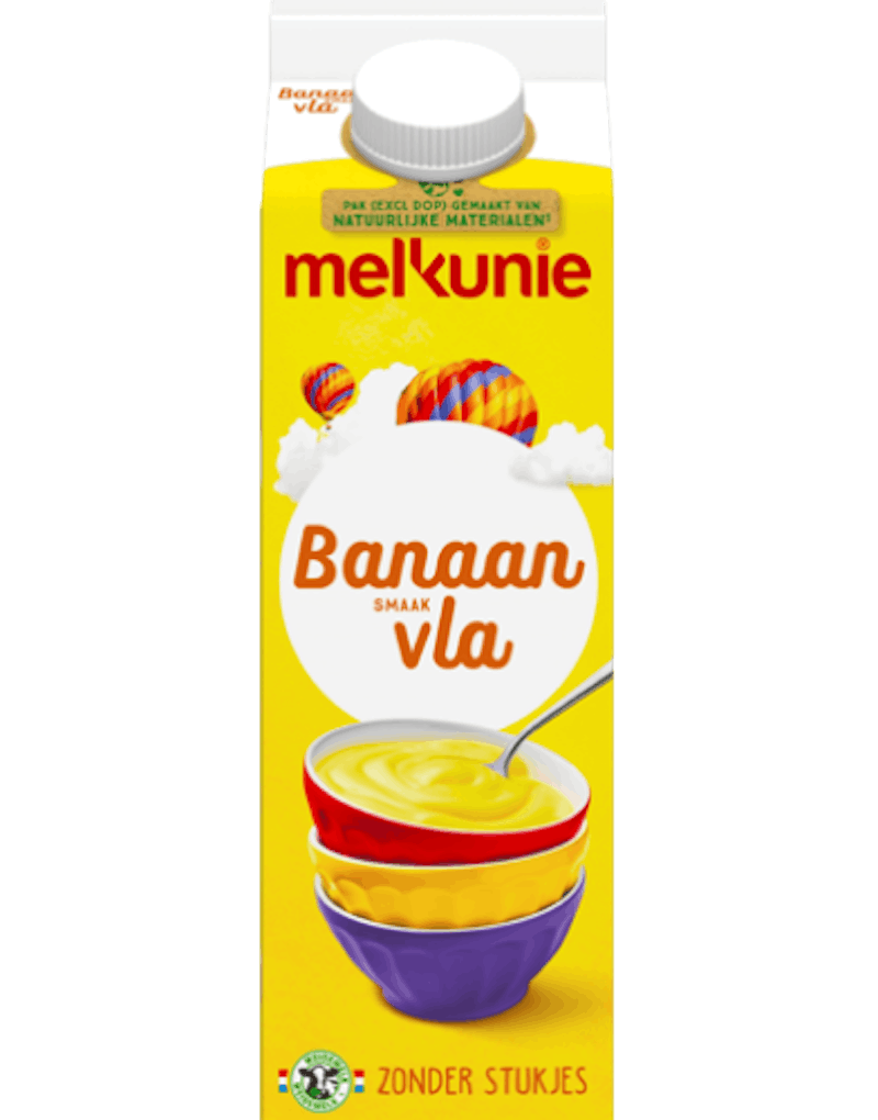 Melkunie banaan vla verpakking.