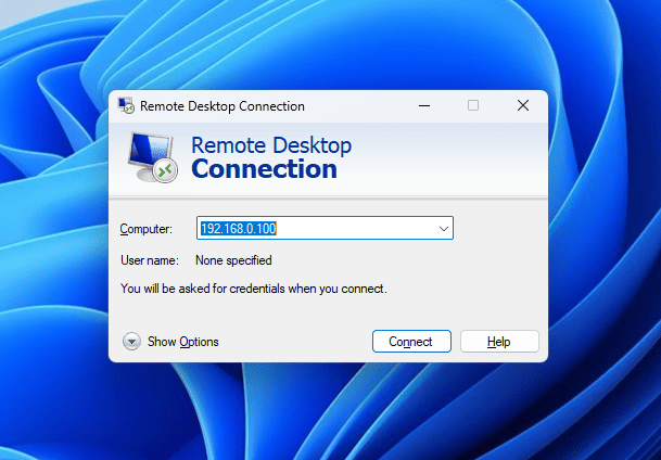 Rdp Connection Window On Windows 11