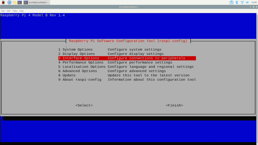 Select Interface Options In Raspberry Pi Software Configuation Tool