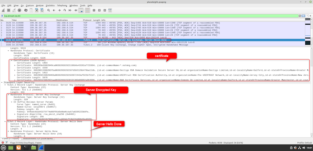 Certificate Server Encryption Key And Server Hello Done Woreshark Packet