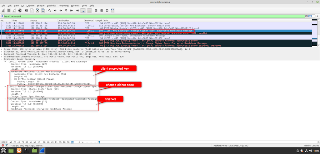 Client Encrypted Key Change Cipher Spec And Finished Wireshark Packet