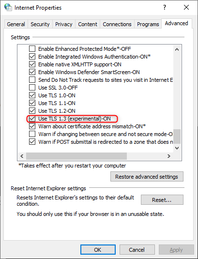 Enabling Tls 1 3 In Internet Explorer