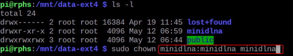 Changing The Ownership Of The Minidlna Directory To The Minidlna User And Minidlna Group