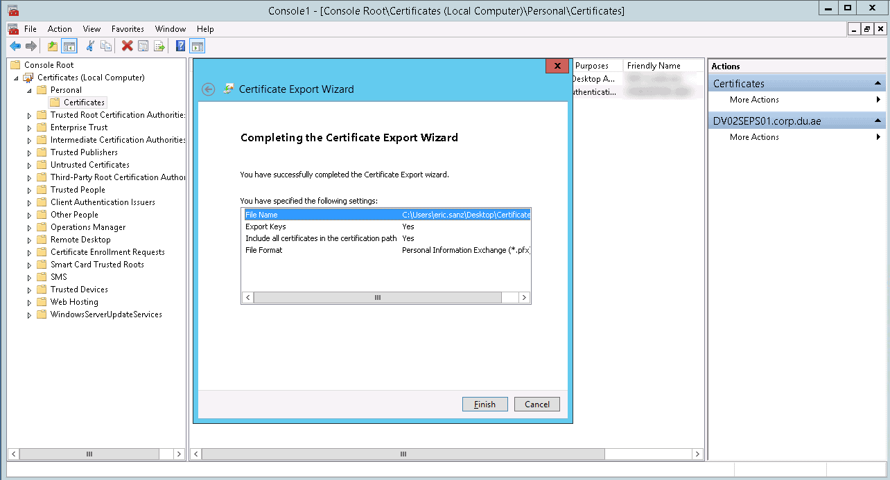 Finish To Export The Pfx Certificate