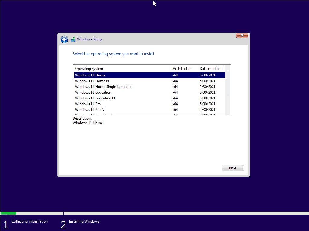 Select The Windows 11 Version