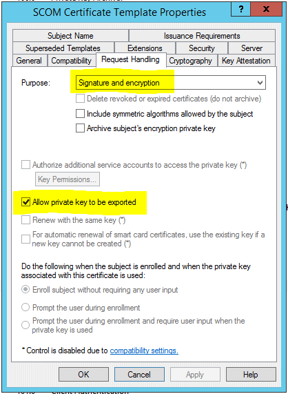 Request Handling Settings On Scom Certificate Template