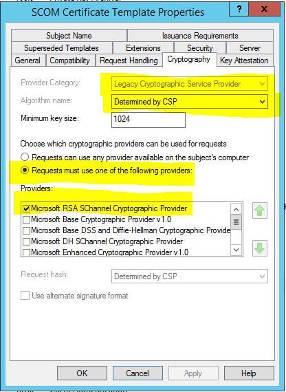 Cryptography Settings On Scom Certificate Template