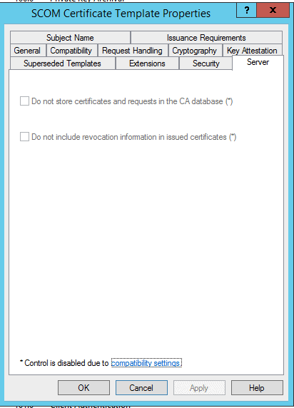 Server Settings On Scom Certificate Template