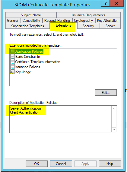 Extension Settings On Scom Certificate Template