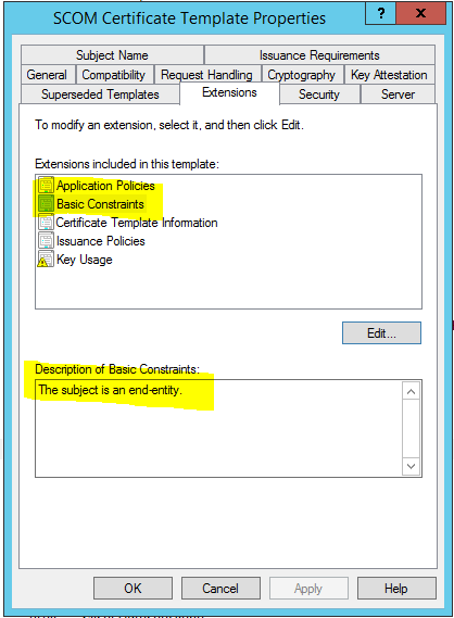 Basic Constraints In Extension Settings On Scom Certificate Template