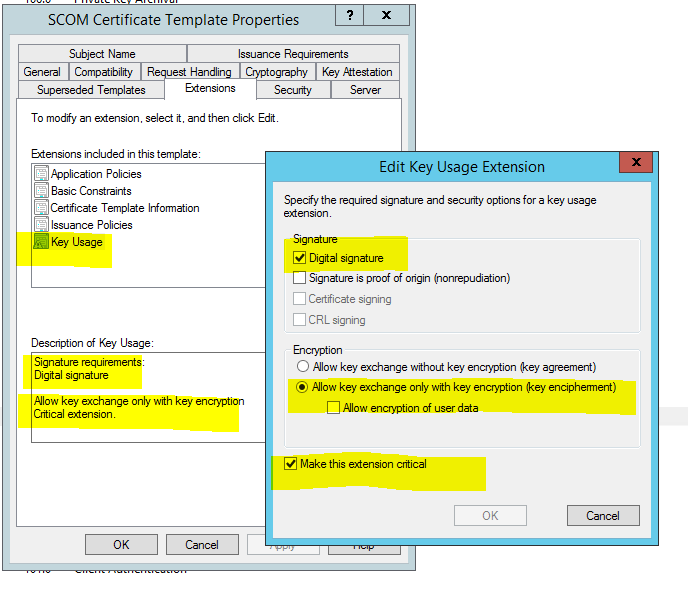 Key Usage In Extension Settings On Scom Certificate Template