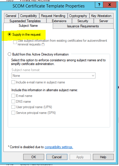 Subject Name Settings On Scom Certificate Template