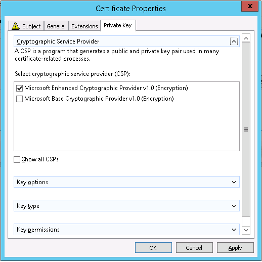 Cryptographic Service Provider Settings In Certificate Properties