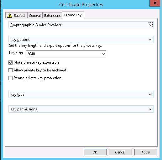 Set Private Key Settings In Certificate Properties