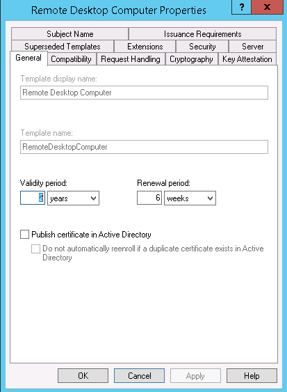 General Settings On Rdp Certificate Template